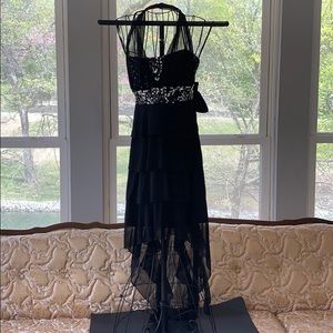 Black & Sequin High Low Sheer Bottom Dress